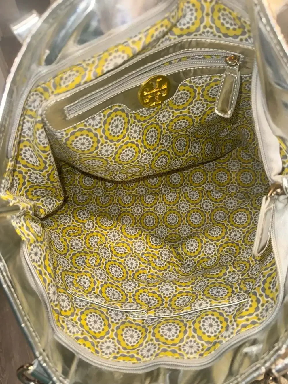 Tory Burch Ella Straw Tote Natural Woven Silver Metallic Chain Shoulder Bag